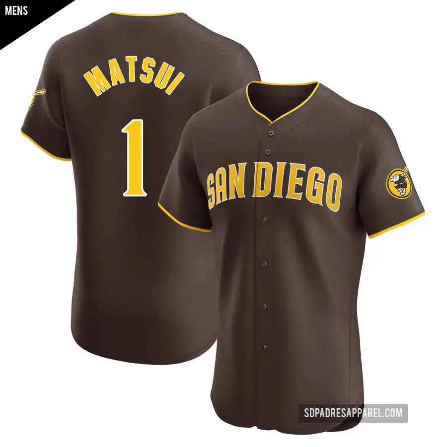 Men's San Diego Padres ＃1 Yuki Matsui Elite Brown Road Vapor Premier Jersey