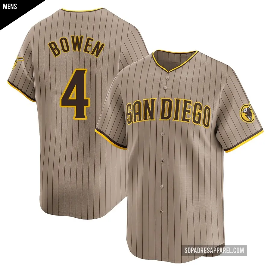 Men's San Diego Padres ＃4 Jase Bowen Limited Tan Alternate Jersey