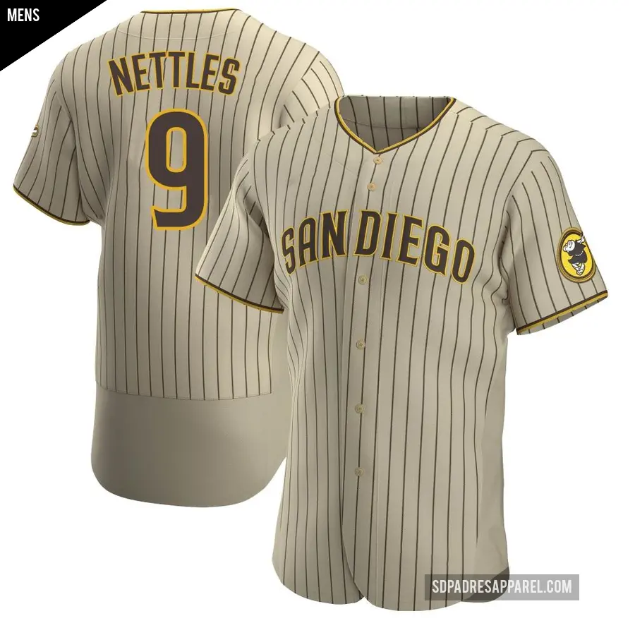 Men's San Diego Padres ＃9 Graig Nettles Authentic Brown Tan/ Alternate Jersey