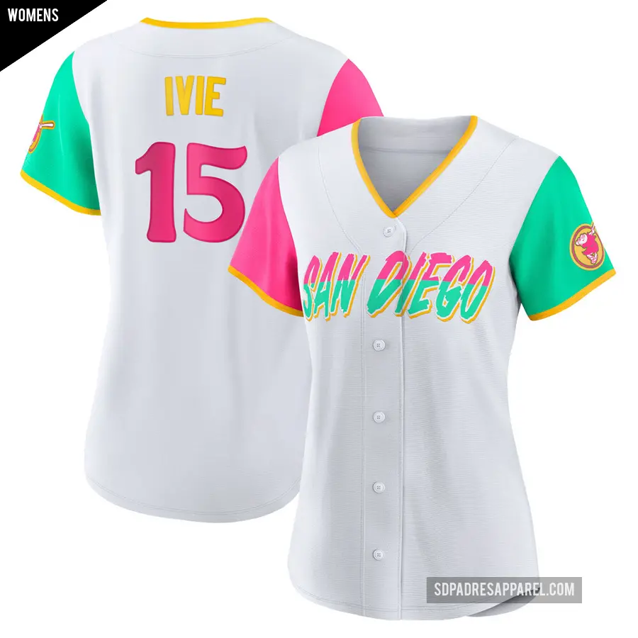 Women's San Diego Padres ＃15 Mike Ivie Authentic White 2022 City Connect Jersey
