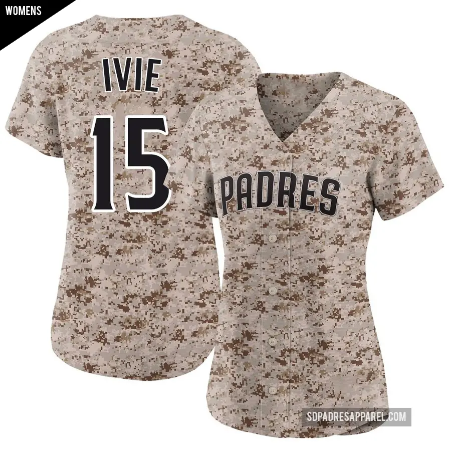Women's San Diego Padres ＃15 Mike Ivie Limited Camo 2nd Alternate Jersey