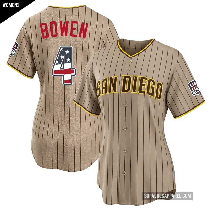 Women's San Diego Padres ＃4 Jase Bowen Limited Sand USA 250 Fourth Of July Alternate Stadium Jersey