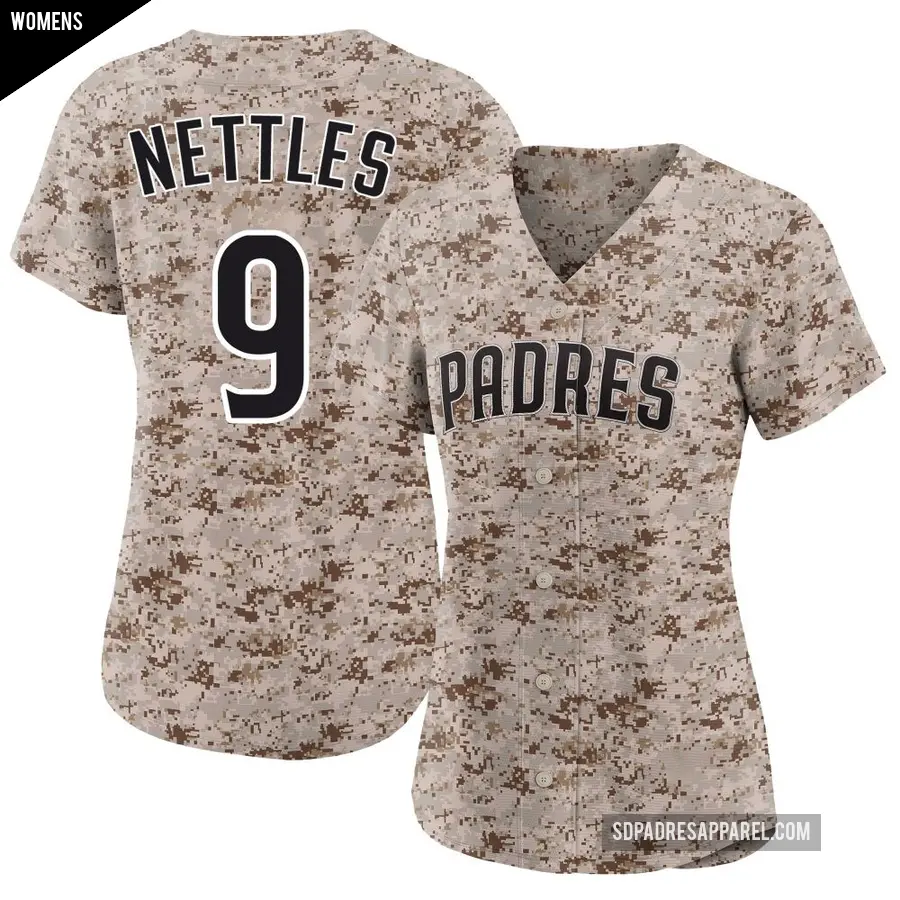 Women's San Diego Padres ＃9 Graig Nettles Limited Camo 2nd Alternate Jersey