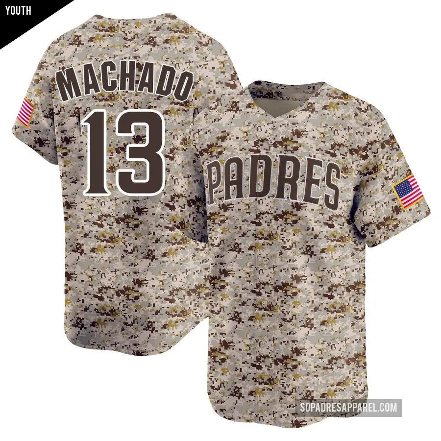 Youth San Diego Padres ＃13 Manny Machado Limited Camo 2nd Alternate Jersey