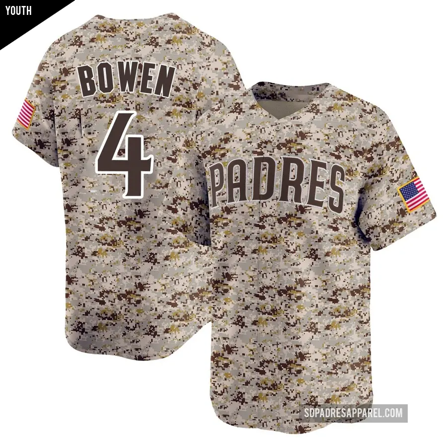 Youth San Diego Padres ＃4 Jase Bowen Limited Camo 2nd Alternate Jersey