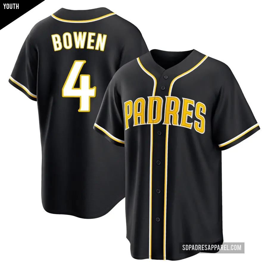 Youth San Diego Padres ＃4 Jase Bowen Replica Black Fashion Out Jersey